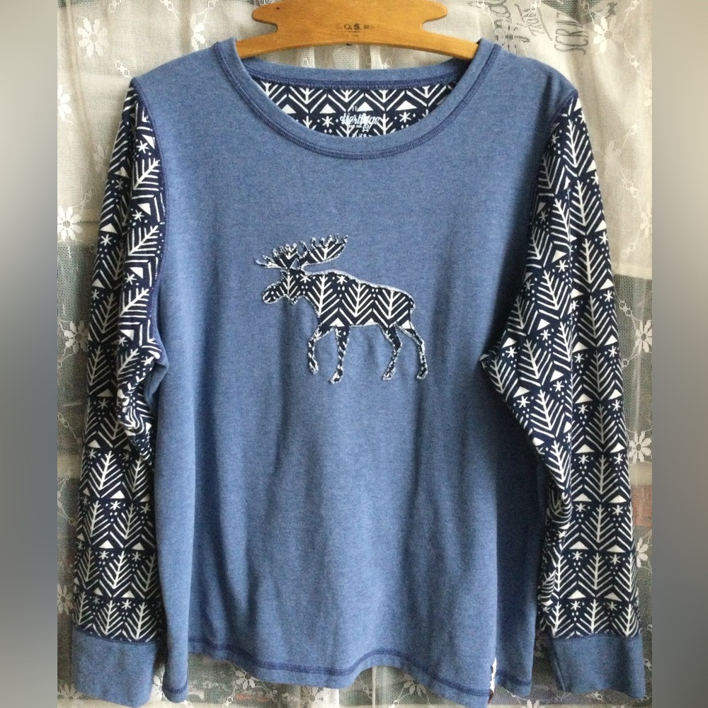 Hatley Heritage Blue Long Sleeve Tee with Moose Design